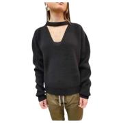 Rick Owens Eclipse Black V-Neck Band Sweater Black, Dam