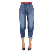 Elisabetta Franchi Blå Denim Boyfriend Jeans med Uppvikt Blue, Dam