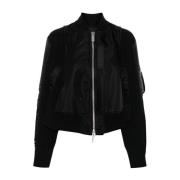 Sacai Svart Panel Ribbstickad Kappa Black, Dam