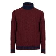 Gallo Burgundy Turtleneck Sweater Aran Stitched Red, Herr