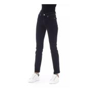 Baldinini Logoed Button Regular Jeans med Tricolor Inserts Black, Dam