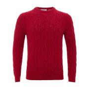 Gran Sasso Crew Neck Cable Knit Sweater Red, Herr