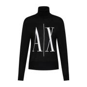 Armani Exchange Svart Ull Sweatshirt Aw24 Polo Hals Black, Dam