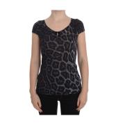 Roberto Cavalli Grå Leopard Modal T-shirt Blus Top Gray, Dam