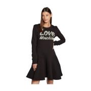 Love Moschino Bomullsklänning med Sammet Logo Black, Dam