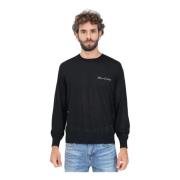 Armani Exchange Svart Crewneck-tröja med logobroderi Black, Herr