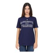 Elisabetta Franchi Blå College Logo T-shirt Blue, Dam