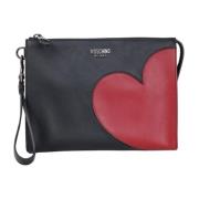 Moschino Hjärttryck Pochette Väska Black, Dam