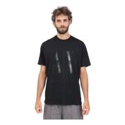 Armani Exchange Svart kortärmad T-shirt med logobroderi Black, Herr