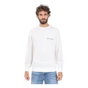 Armani Exchange Vit Crewneck Tröja med Logotyp Broderi Beige, Herr