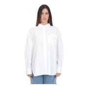 Tommy Jeans Vit Casual Skjorta med Flagga Broderi White, Dam