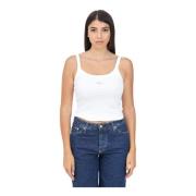 Calvin Klein Jeans Vit Ribbad Tanktop Logo Patch White, Dam