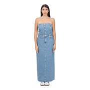 Calvin Klein Jeans Denim Strapless Klänning Slim Fit Blue, Dam