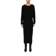 Khaite Svart V-Rygg Draperad Maxi Klänning Black, Dam