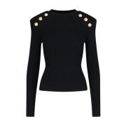 Balmain Svart Topp med Guld Knappar Black, Dam