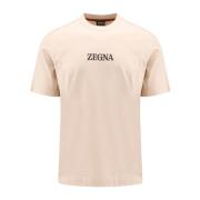 Ermenegildo Zegna Beige Bomull T-shirt med Crew-neck Beige, Herr