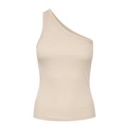 Gestuz Ribbad One Shoulder Top i Ren Cashmere Beige, Dam