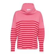 Saint Tropez Randig Cowlneck Pullover Tröja Chateau Rose Pink, Dam