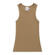 Munthe Ribbad Peach Top med Rund Hals Beige, Dam