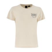 Pinko Kärleksfåglar Broderad Bomull T-shirt White, Dam