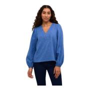 Kaffe Denim Puffärm Blus Blue, Dam