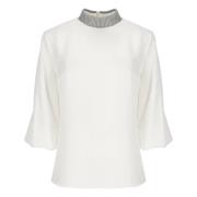 Brunello Cucinelli Vit Sidensweater med Messingdetaljer White, Dam