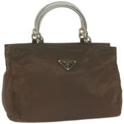 Prada Vintage Pre-owned Nylon handvskor Brown, Dam