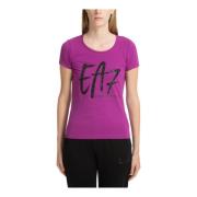 Emporio Armani EA7 Mönstrad Logo Strass T-shirt Purple, Dam