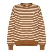 Saint Tropez Randig Sweatshirt med Broderad Detalj Brown, Dam