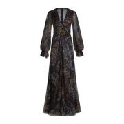 Etro Svart Blommig Paisley Lång Klänning Black, Dam