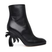 Palm Angels Svarta läderankelboots med Palm Tree klack Black, Dam