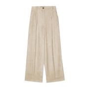 Alysi Beige Corduroy Straight Leg Trousers Beige, Dam