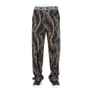 Versace Jeans Couture Svarta Sammetssportbyxor med Chromo Couture Prin...