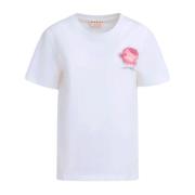 Marni Vit Blomapplikation Bomull T-shirt White, Dam