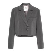 Karen by Simonsen Cropped Blazer Grey Melange Gray, Dam