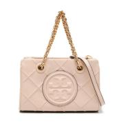 Tory Burch Quiltad läder axelväska med guld detaljer White, Dam