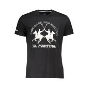 La Martina Elegant svart bomull T-shirt med ikonisk tryck Black, Herr