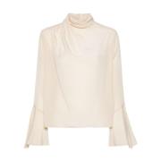 Liu Jo Silk Crepe Hög Hals Skjorta Beige, Dam