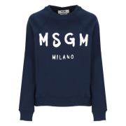 Msgm Blå Bomulls Sweatshirt med Logotyp Blue, Dam