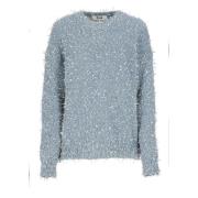 Msgm Ljusblå Lurex Sweater Crew Neck Blue, Dam