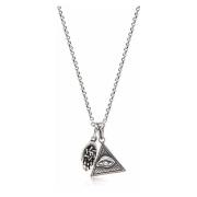 Nialaya Mens Silver Necklace with Eye of Ra Triangle and Hamsa Hand Pe...