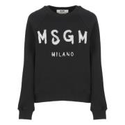 Msgm Svart Bomullssweatshirt med Glitterlogo Black, Dam