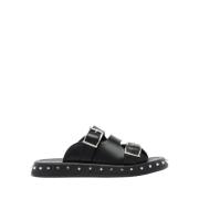 Alexander McQueen Svarta Läder Låga Sandaler med Nitar Black, Dam