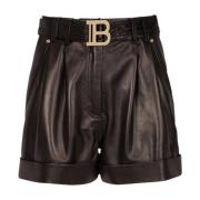 Balmain Högmidjade lädershorts med spänne Black, Dam