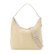 MCM Cubic Jacquard Nylon Hobo Väska Beige, Dam