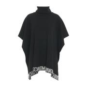 Moschino Svart Stickad Poncho Aw24 Black, Dam