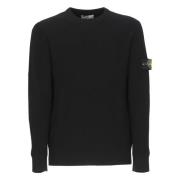 Stone Island Svart Ulltröja Rund Hals Lång Ärm Black, Herr