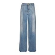 Balmain Veckade denim jeans Blue, Dam