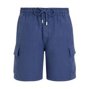 Vilebrequin Solid Linne Cargo Bermuda Shorts Blue, Herr