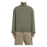 Lemaire Ribbstickad Turtleneck Tröja Green, Herr